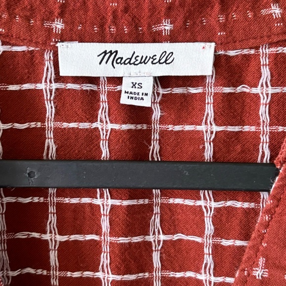 Madewell Burnt Orange button up short sleeve in geometric checkered pattern - Picture 2 of 5